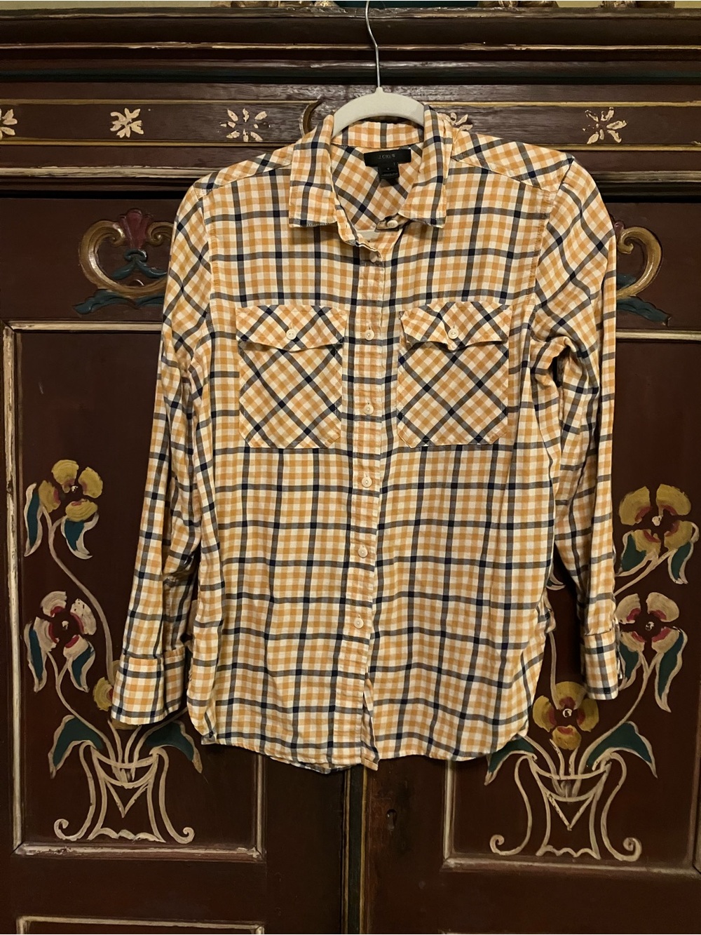 J. Crew Yellow and Black Plaid Button-Down Shirt